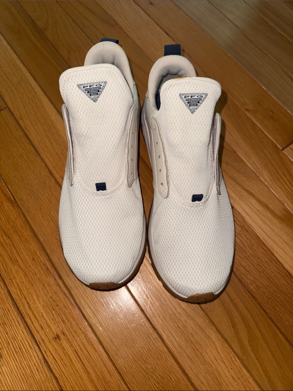 Men's Slip-On Mesh Sneakers - White with Navy Accents